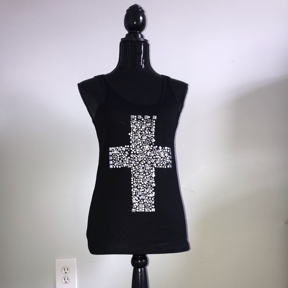 Black embellished cross tank